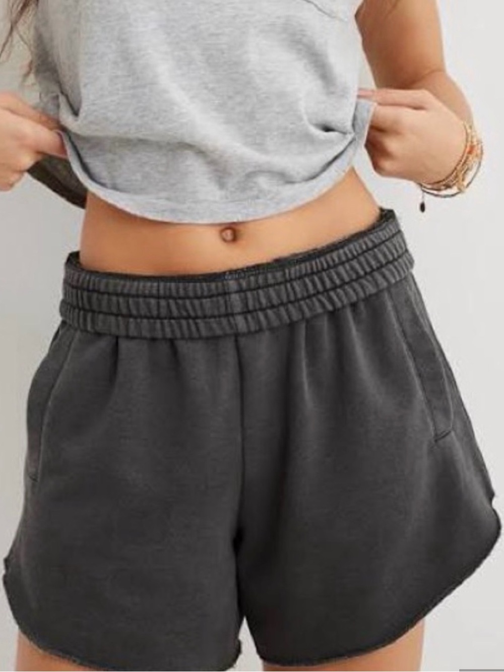 aerie Dark Charcoal Elastic-Waist Athletic Lounge Shorts XL Cotton Blend